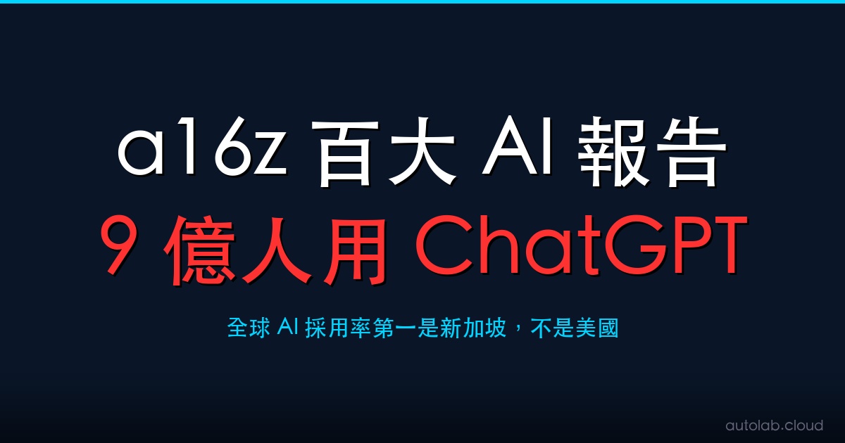 a16z 百大 AI 應用報告（2026）：9 億人用 ChatGPT，全球 AI 採用率第一是新加坡