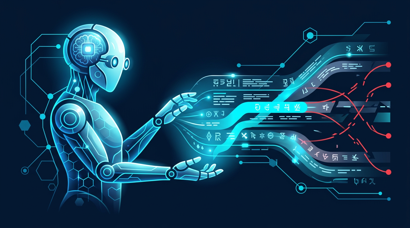 Abstract illustration of AI with silhouette head full of eyes, symbolizing observation and technology.