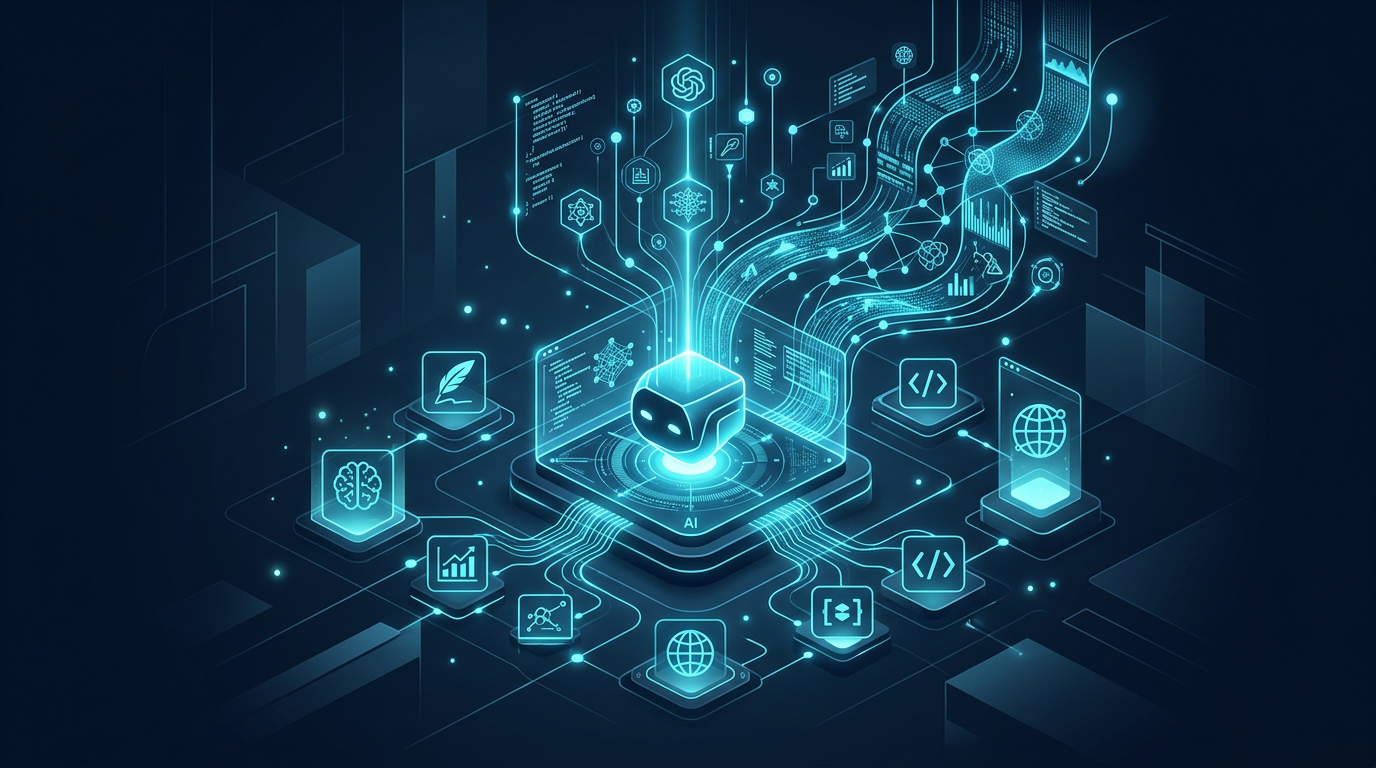 Abstract illustration of AI with silhouette head full of eyes, symbolizing observation and technology.