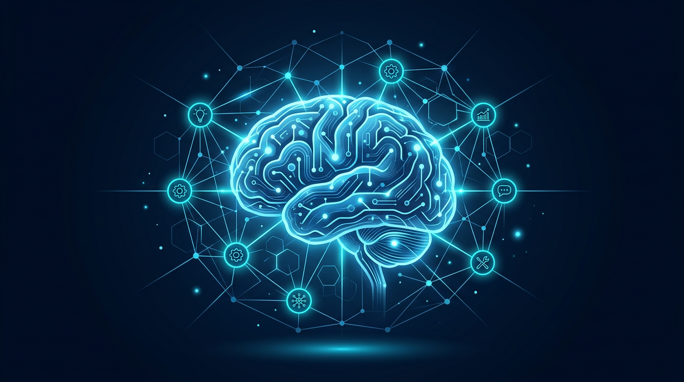 A digital brain concept with neural network connections.
