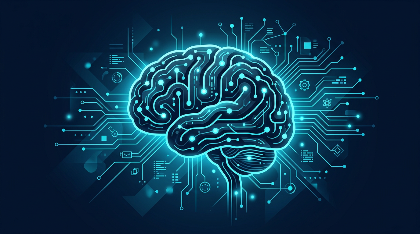 A modern workspace with AI technology and digital transformation.